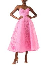 Strapless Lace Tea Length Dress Monique Lhuillier at Monique Lhuillier
